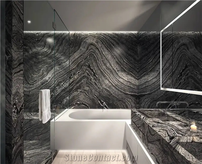 Kenya Black Marble Ancient Wood Vein Wave Marble Slabs