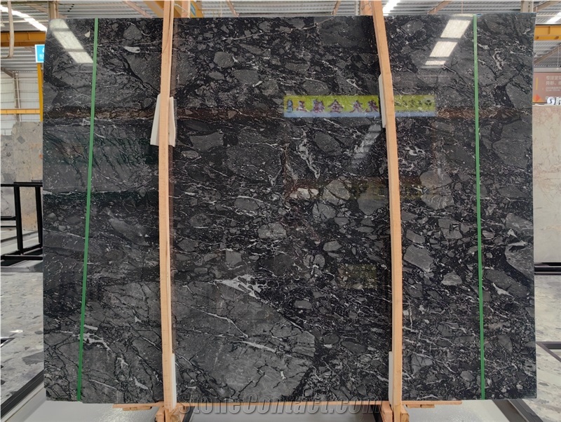 Luxury Stone White Vein Bvlgari Black Marble Wall Slabs