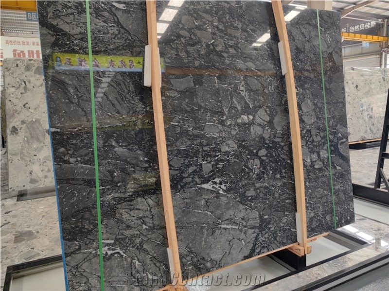 Luxury Stone White Vein Bvlgari Black Marble Wall Slabs