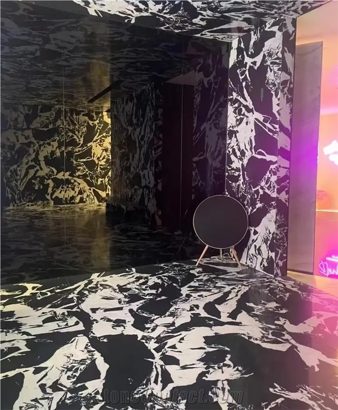 Luxury Stone White Vein Bvlgari Black Marble Wall Slabs