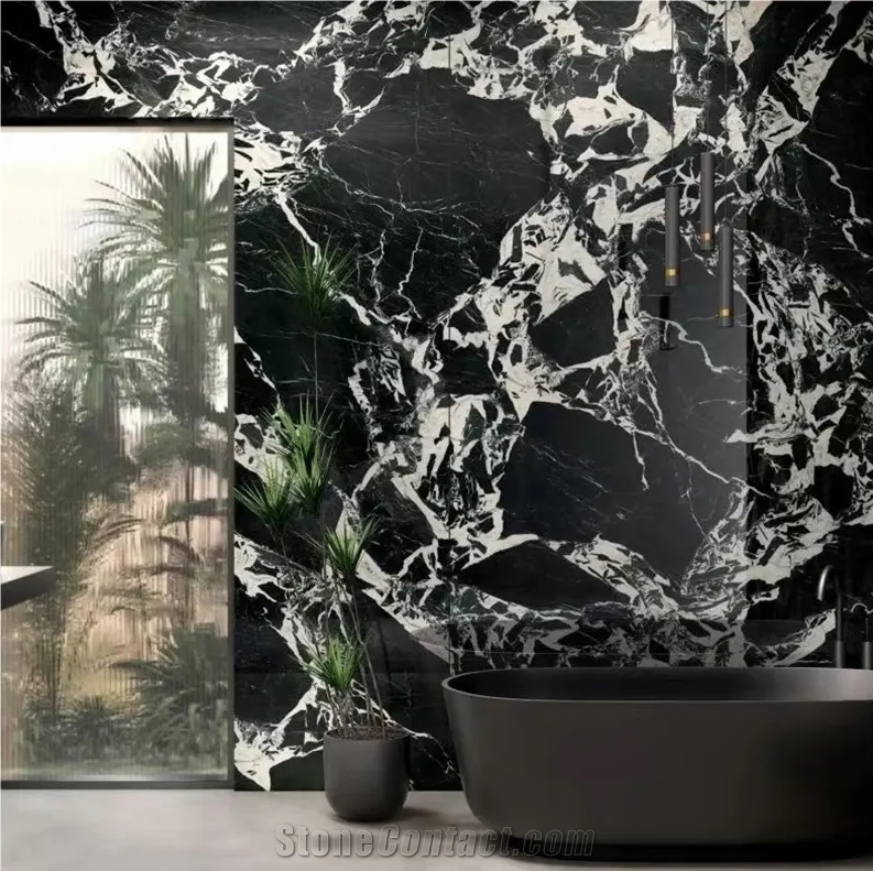 Luxury Stone White Vein Bvlgari Black Marble Wall Slabs