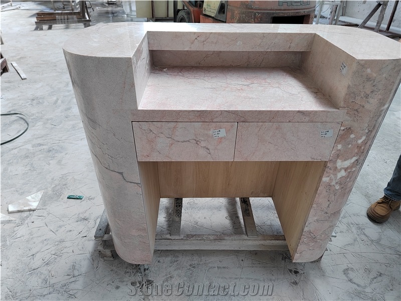 Pink Natural Stone Marble Reception Desk Office Furniture
