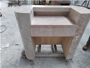 Pink Natural Stone Marble Reception Desk Office Furniture
