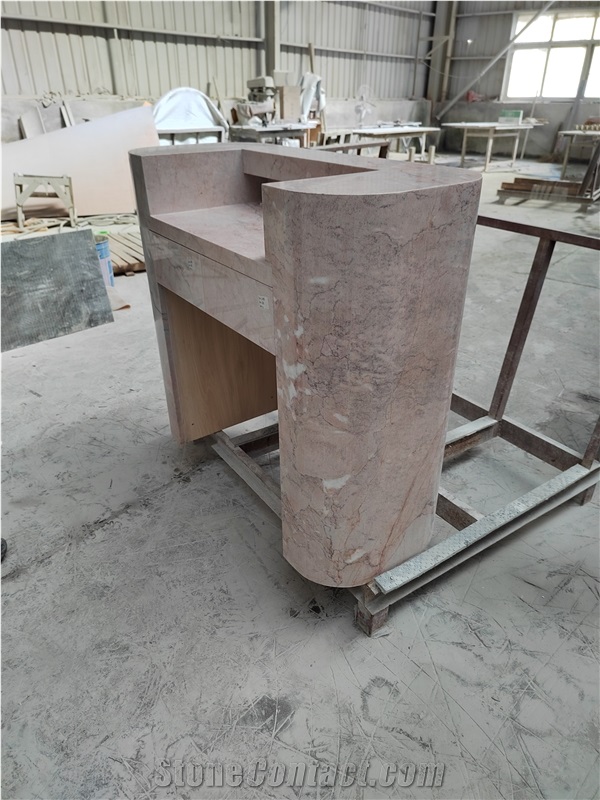 Pink Natural Stone Marble Reception Desk Office Furniture