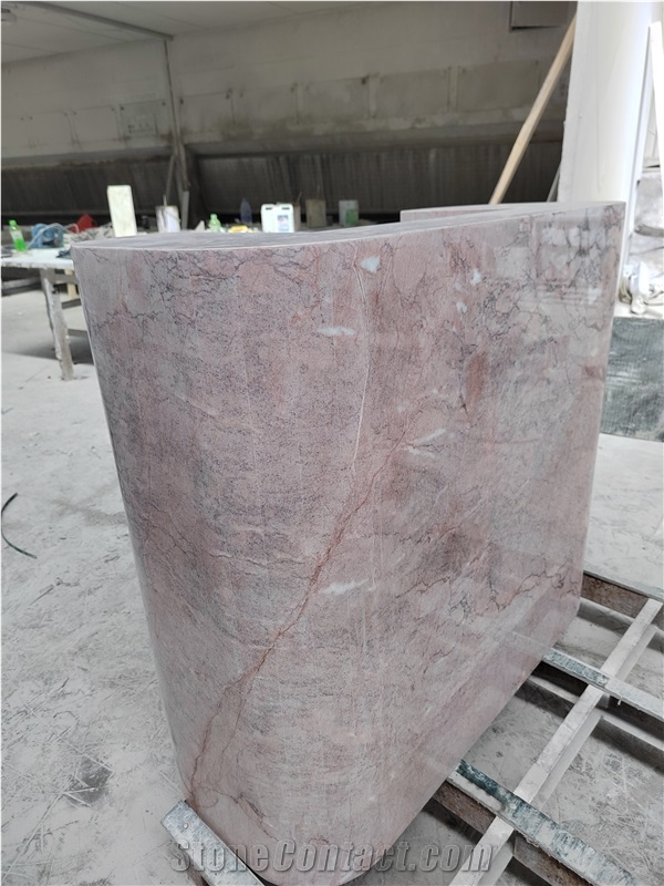 Pink Natural Stone Marble Reception Desk Office Furniture