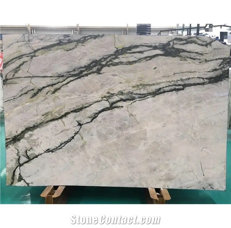 Polished Stone Clivia Marble Slabs Green Vein Bathroom Tiles