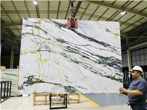 Polished Stone Clivia Marble Slabs Green Vein Bathroom Tiles