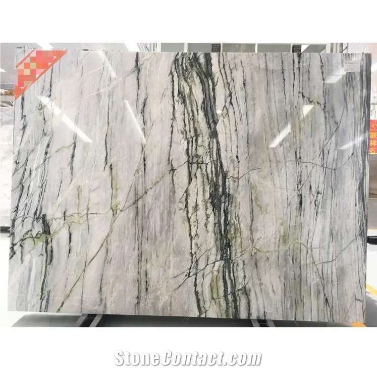 Polished Stone Clivia Marble Slabs Green Vein Bathroom Tiles