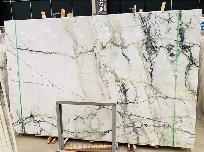 Polished Stone Clivia Marble Slabs Green Vein Bathroom Tiles