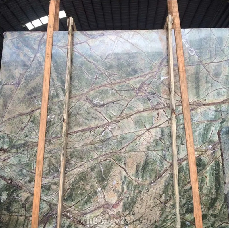 Tropical Rainforest Green Rain Brown Vein Marble Slabs Tiles