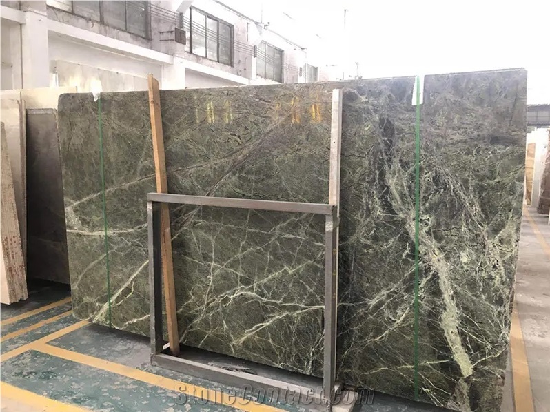 Tropical Rainforest Green Rain Brown Vein Marble Slabs Tiles