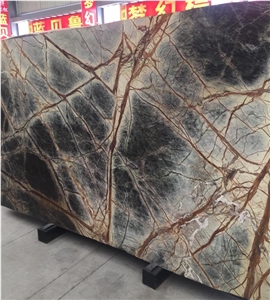 Tropical Rainforest Green Rain Brown Vein Marble Slabs Tiles