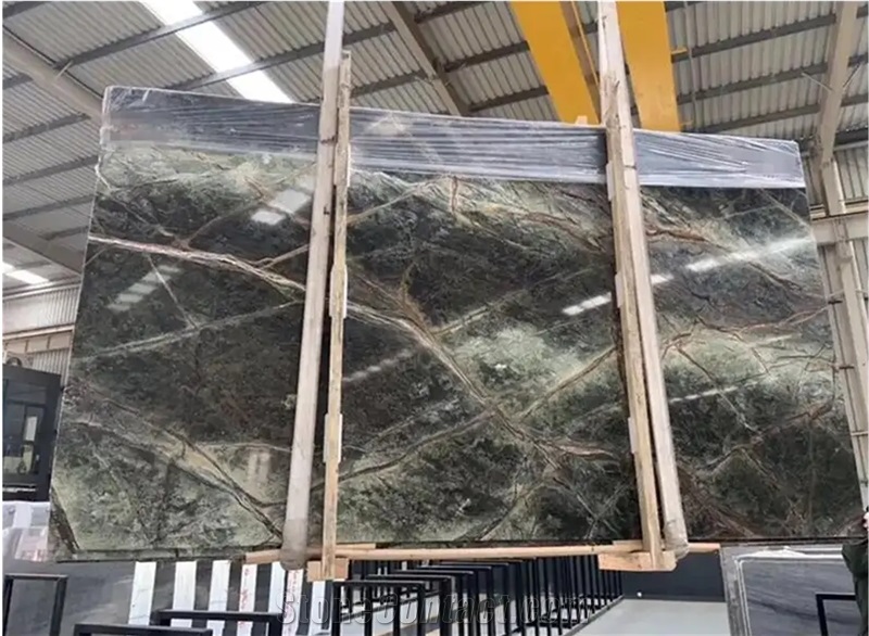 Tropical Rainforest Green Rain Brown Vein Marble Slabs Tiles