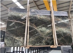 Tropical Rainforest Green Rain Brown Vein Marble Slabs Tiles