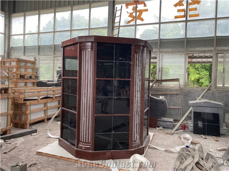 Cemetery Red Granite 72 Niche Columbarium For Sale