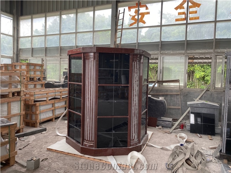 Cemetery Red Granite 72 Niche Columbarium For Sale