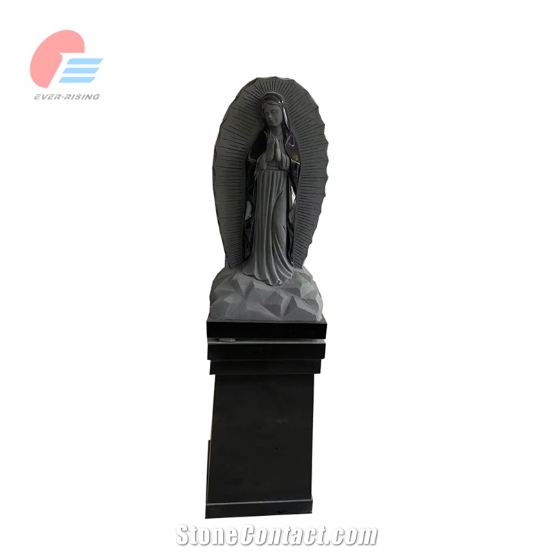 India Black Granite Madonna Statue Monument With Ash Hole