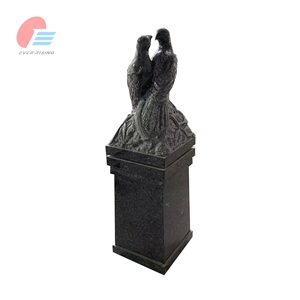 Steel Dark Grey Granite Dove Carving Tombstone With Ash Hole