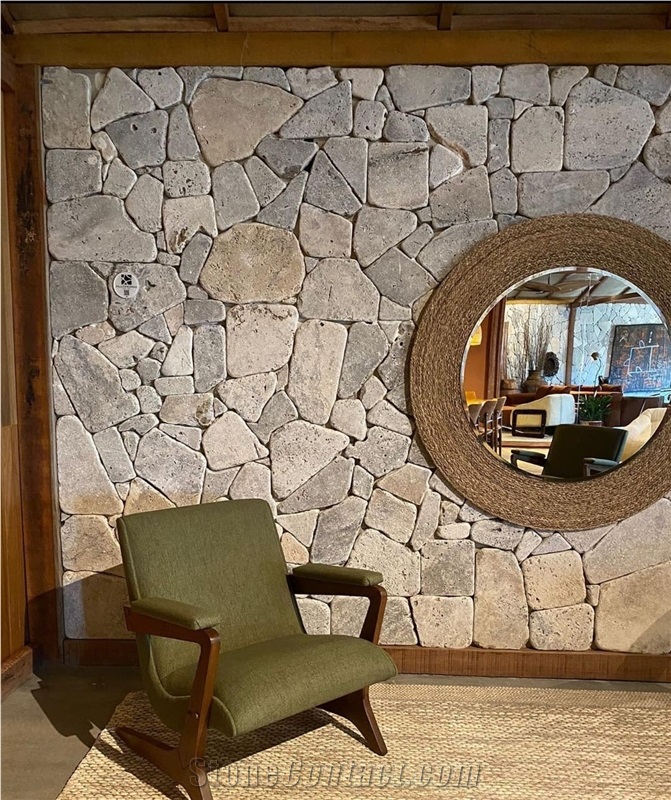 Crazy Flagstone Patterned Silver Travertine Tumbled Wall
