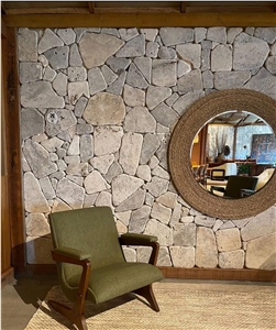 Crazy Flagstone Patterned Silver Travertine Tumbled Wall
