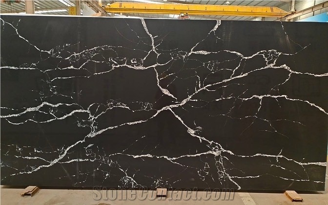 Artificial Calacatta Black Quartz Slab