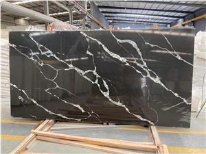 Artificial Calacatta Black Quartz Slab