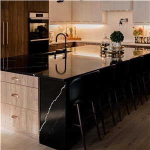 Artificial Calacatta Black Quartz Slab