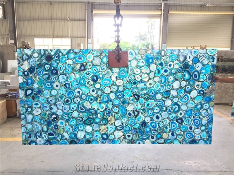 Blue Agate Semiprecious Stone Dining Table Sets
