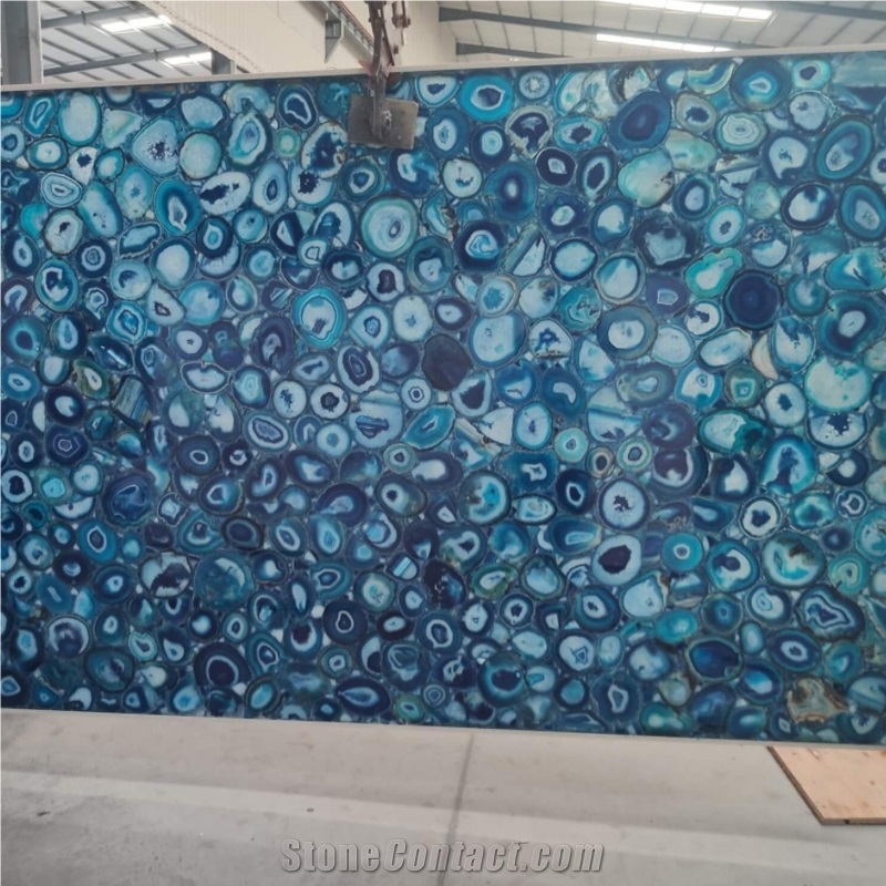 Blue Agate Semiprecious Stone Dining Table Sets