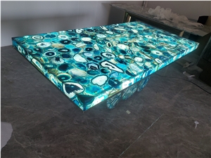 Blue Agate Semiprecious Stone Dining Table Sets