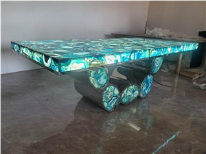 Blue Agate Semiprecious Stone Dining Table Sets
