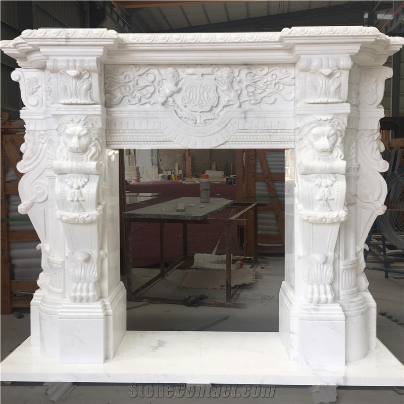 Natural White Marble Fireplace Mantel