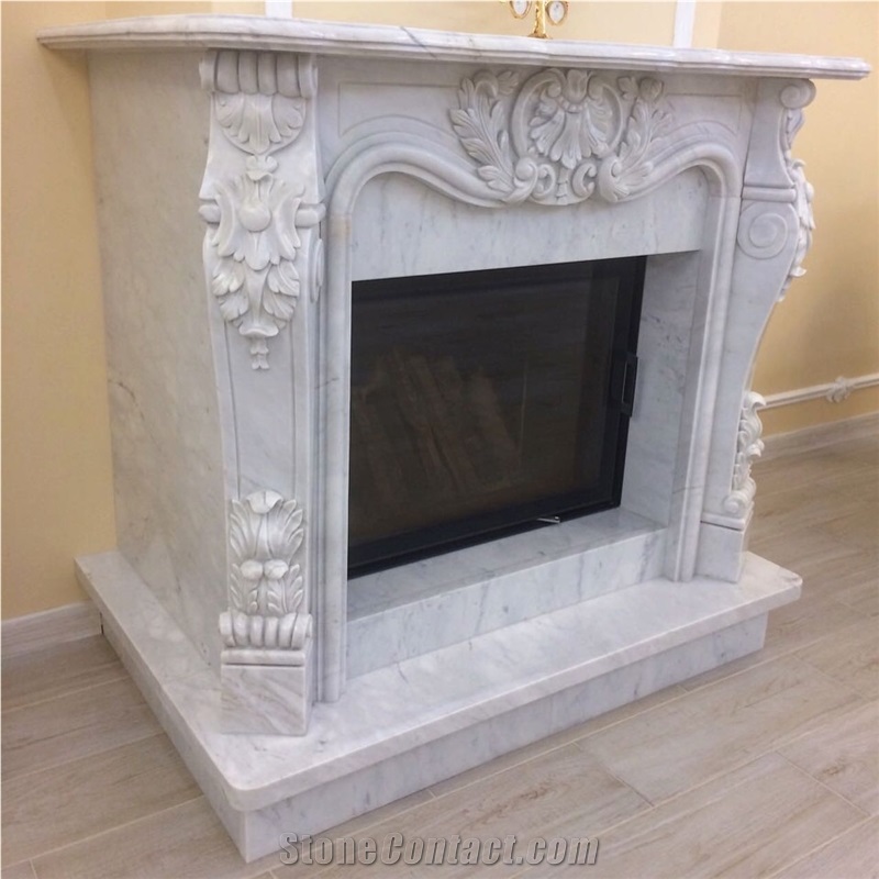 Natural White Marble Fireplace Mantel