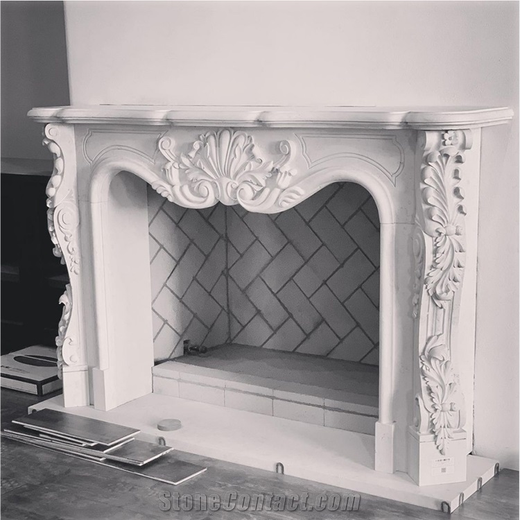 Natural White Marble Fireplace Mantel