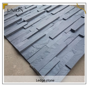 UNION DECO Black Stacked Stone Ledger Panel 3D Wall Panels