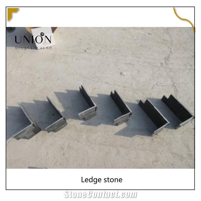 UNION DECO Black Stacked Stone Ledger Panel 3D Wall Panels