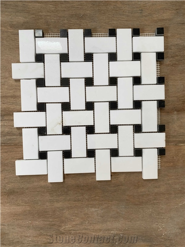 12" X 12" Marble Basketweave Mosaic Wall & Floor Tile