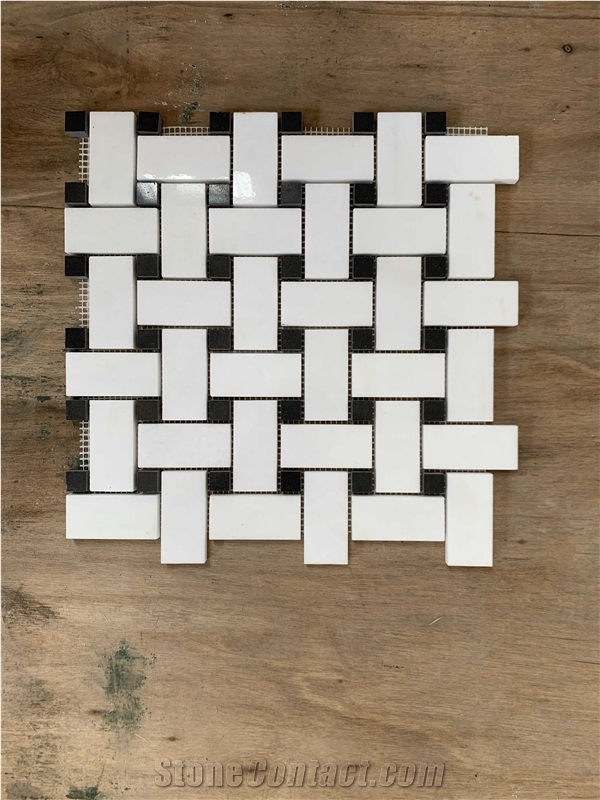 12" X 12" Marble Basketweave Mosaic Wall & Floor Tile