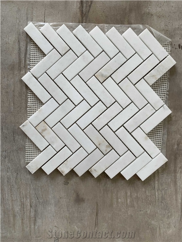 12" X 12" Marble Herringbone Mosaic Wall & Floor Tile