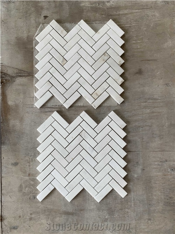 12" X 12" Marble Herringbone Mosaic Wall & Floor Tile