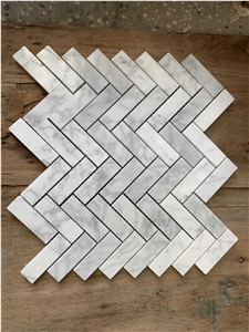 Bianco Carrara Marble Herringbone Mosaic Wall & Floor Tile