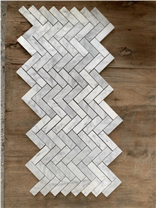Bianco Carrara Marble Herringbone Mosaic Wall & Floor Tile