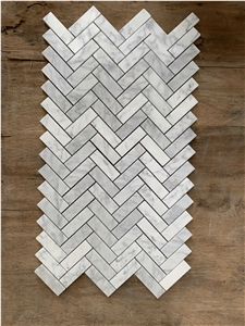 Bianco Carrara Marble Herringbone Mosaic Wall & Floor Tile