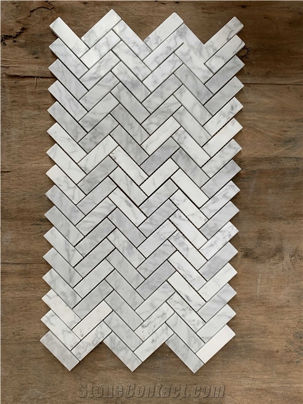 Bianco Carrara Marble Herringbone Mosaic Wall & Floor Tile