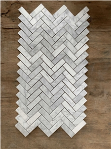 Bianco Carrara Marble Herringbone Mosaic Wall & Floor Tile