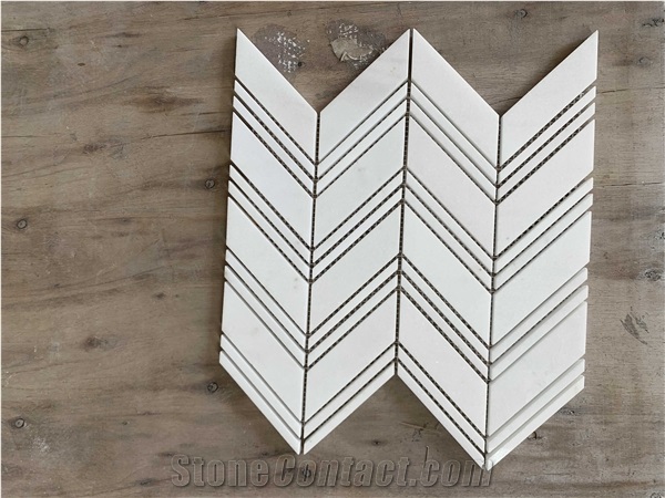 Bianco Dolomite Herringbone Mosaic Wall & Floor Tile