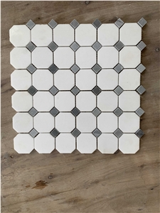 Octagon And Dot White Marble Mosaic Wall Tile