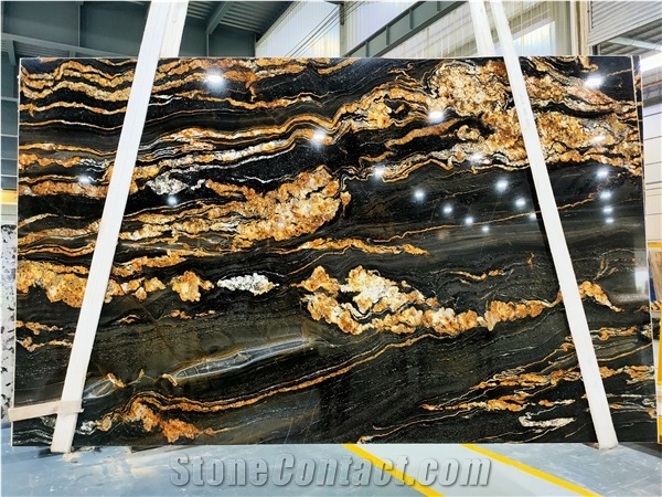 Top Quality Black Fusion Granite Slabs With Golden Vein