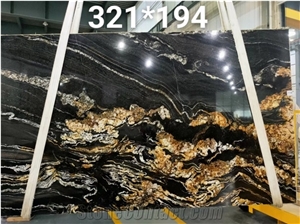 Top Quality Black Fusion Granite Slabs With Golden Vein