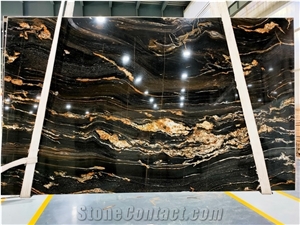 Top Quality Black Fusion Granite Slabs With Golden Vein